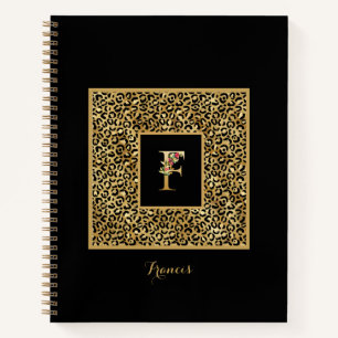 Modern Leopard Gold Personal Monogram Letter F Notizbuch