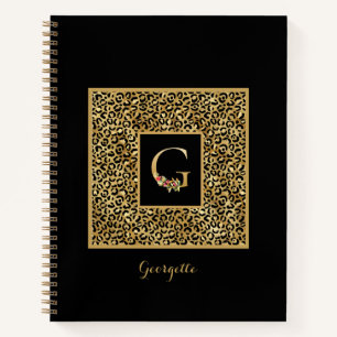 Modern Leopard Gold Personal Monogram Letter G Notizbuch