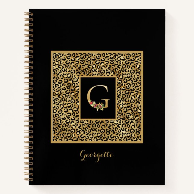 Modern Leopard Gold Personal Monogram Letter G Notizbuch (Vorderseite)