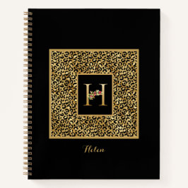 Modern Leopard Gold Personal Monogram Letter H Notizbuch