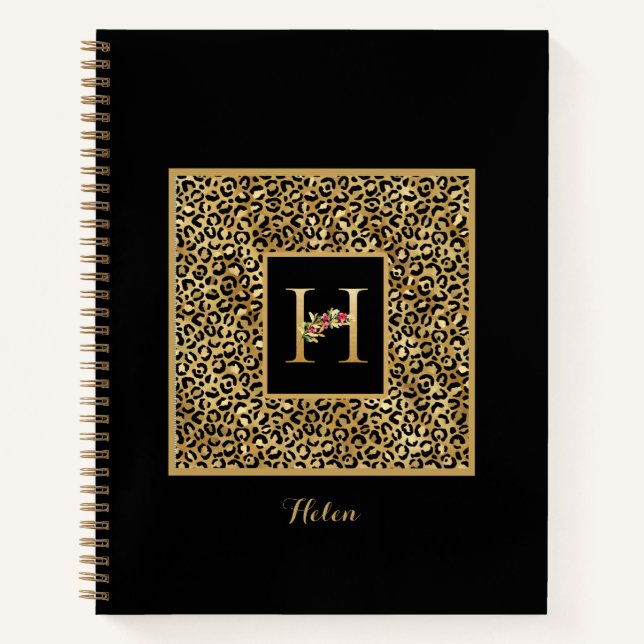Modern Leopard Gold Personal Monogram Letter H Notizbuch (Vorderseite)