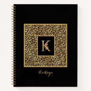 Modern Leopard Gold Personal Monogram Letter K Notizbuch
