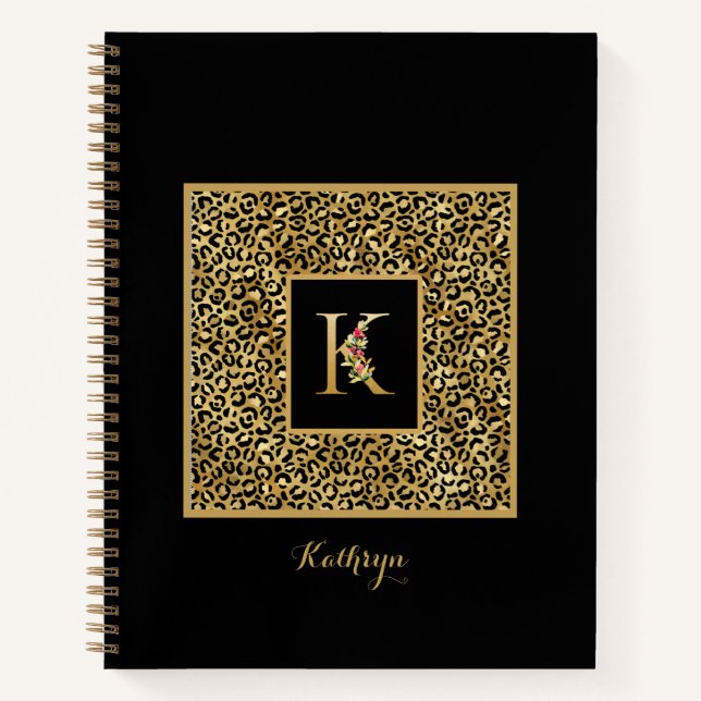 Modern Leopard Gold Personal Monogram Letter K Notizbuch (Vorderseite)