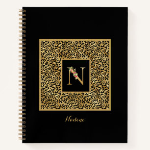 Modern Leopard Gold Personal Monogram Letter N Notizbuch