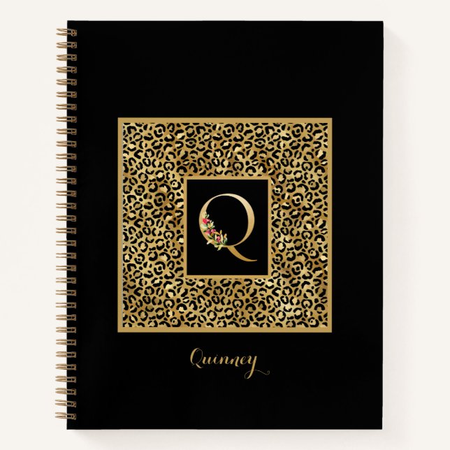Modern Leopard Gold Personal Monogram Letter Q Notizbuch (Vorderseite)