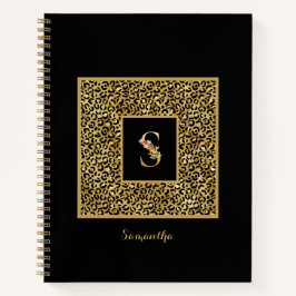 Modern Leopard Gold Personal Monogram Letter S Notizbuch