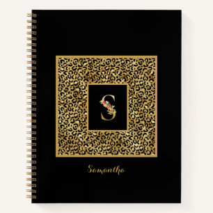 Modern Leopard Gold Personal Monogram Letter S Notizbuch