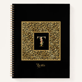 Modern Leopard Gold Personal Monogram Letter T Notizbuch