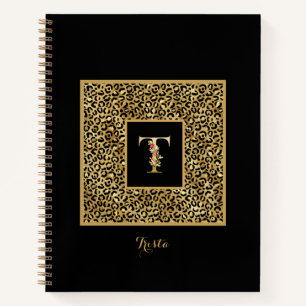 Modern Leopard Gold Personal Monogram Letter T Notizbuch