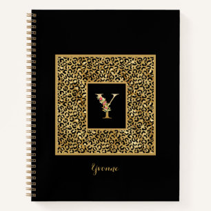 Modern Leopard Gold Personal Monogram Letter Y Notizbuch