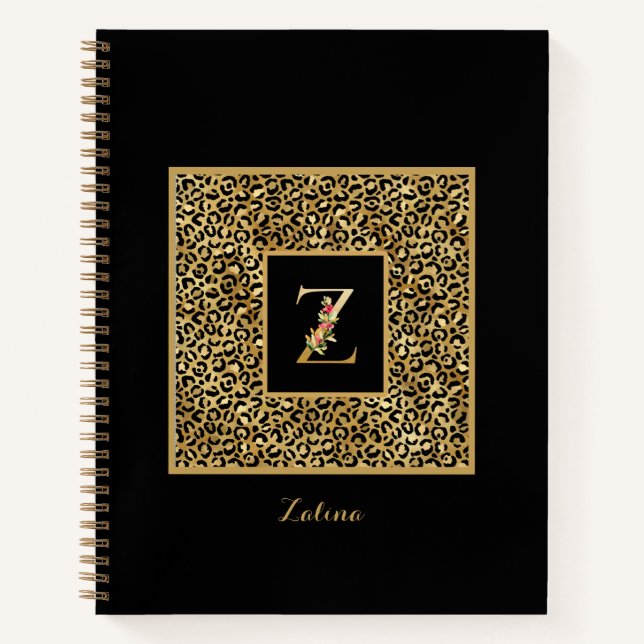 Modern Leopard Gold Personal Monogram Letter Z Notizbuch (Vorderseite)