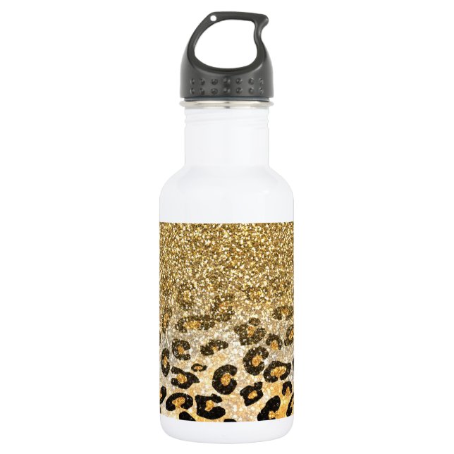 Modern Leopard Pattern Gold Glitzer Ombre Edelstahlflasche (Vorderseite)