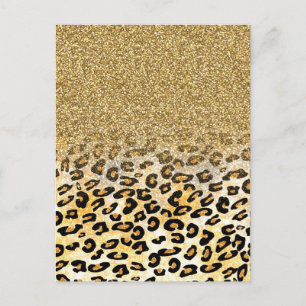 Modern Leopard Pattern Gold Glitzer Ombre Postkarte