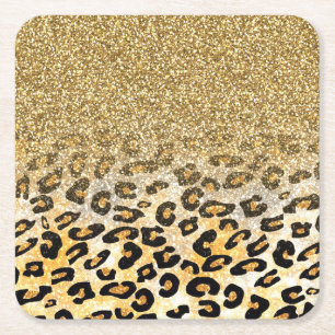 Modern Leopard Pattern Gold Glitzer Ombre Rechteckiger Pappuntersetzer