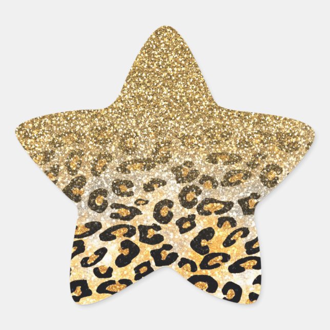 Modern Leopard Pattern Gold Glitzer Ombre Stern-Aufkleber (Vorderseite)