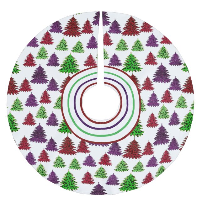 Modern Leopard Print farbenfrohe Weihnachtsbäume Polyester Weihnachtsbaumdecke (Vorderseite)