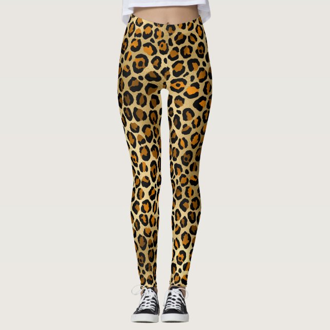 Modern Leopard Print Gold Leggings (Vorderseite)