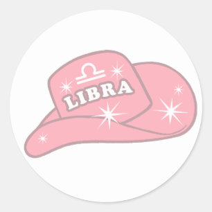 Modern Libra Zodiac Pink Cowgirl Hut Runder Aufkleber