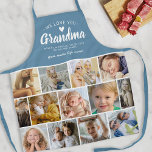 Modern Liebe You Oma Foto Collage Schürze<br><div class="desc">Erstellen Sie Ihre eigene Großmutter-Schürze mit einer 13-Foto-Collage-Vorlage,  einem staubblauen Hintergrund,  dem Titel "Wir Liebe Sie Oma",  den Enkelkindern Namen,  einem Herz der Liebe und dem niedlichen Sprichwort "Sie machen das Leben süß".</div>
