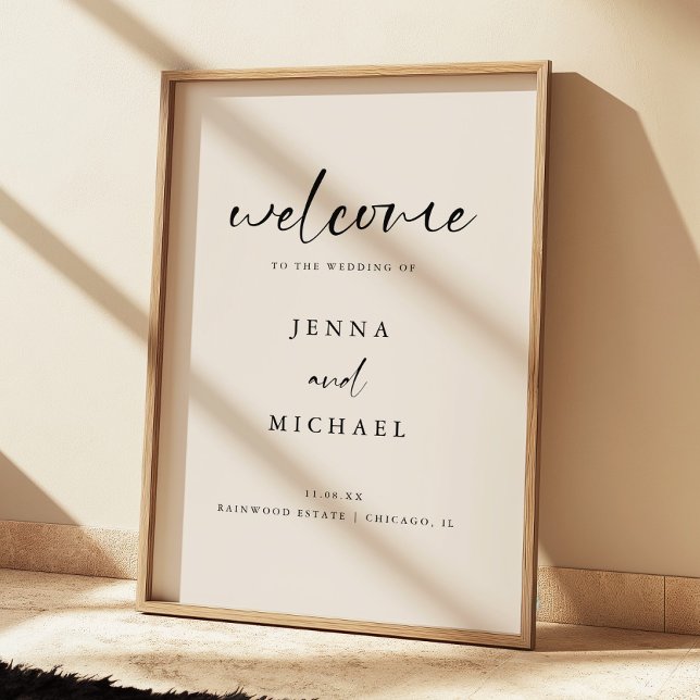 Modern Light Beige Script Wedding Welcome Poster (Von Creator hochgeladen)