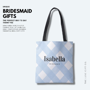 Modern Light Blue Gingham Karo Bridesmaid Bag