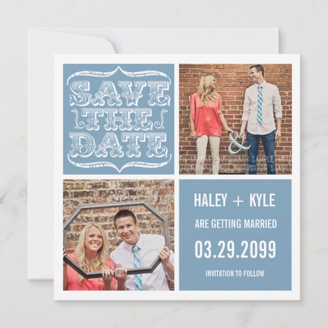 Modern Light Blue Save the Date Square Foto Cards Einladung (Vorderseite)