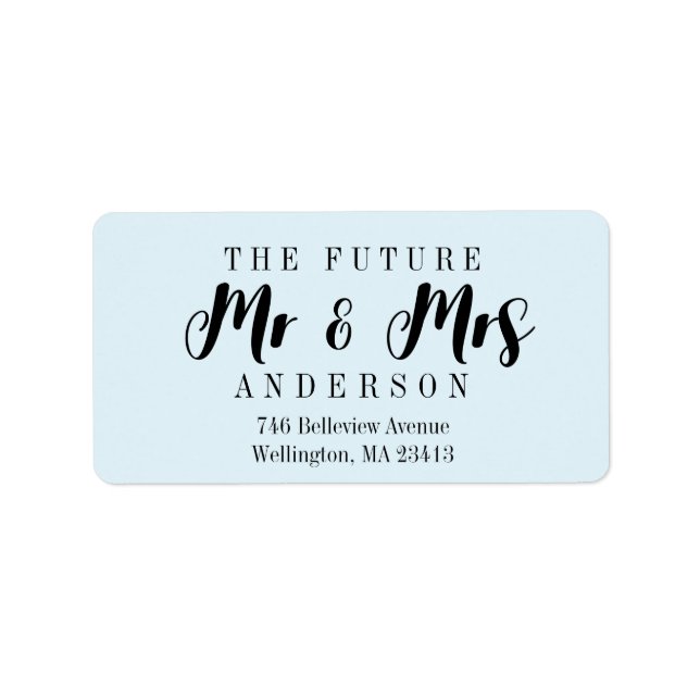 Modern Light Blue The Future Mr. und Mrs. Script Adressaufkleber (Vorne)