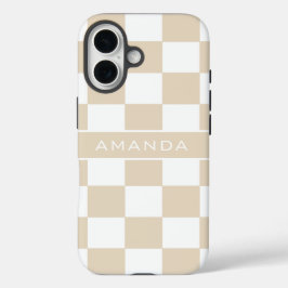 Modern Light Brown Checkered Personalized iPhone 16 Hülle