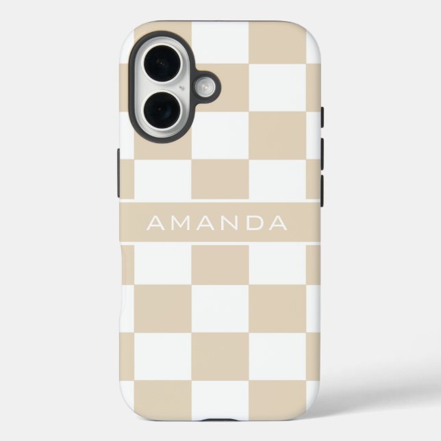 Modern Light Brown Checkered Personalized  Case-Mate iPhone Hülle (Rückseite)