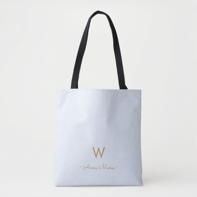 Modern Light Dusty Blue Gold Script Monogram (Vorderseite)