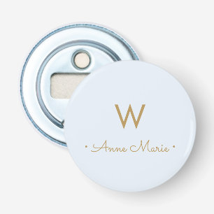 Modern Light Dusty Blue Gold Script Monogram Flaschenöffner