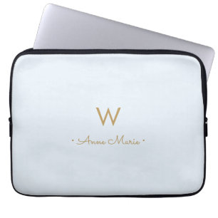 Modern Light Dusty Blue Gold Script Monogram Laptopschutzhülle