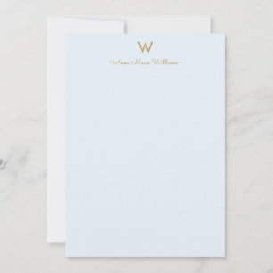 Modern Light Dusty Blue Gold Script Monogram Mitteilungskarte