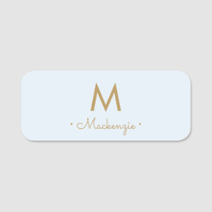 Modern Light Dusty Blue Gold Script Monogram Namensschild