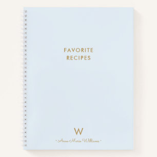 Modern Light Dusty Blue Gold Script Monogram Notizbuch