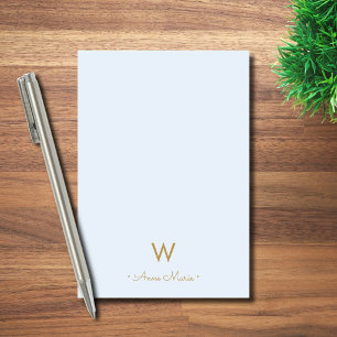 Modern Light Dusty Blue Gold Script Monogram Post-it Klebezettel