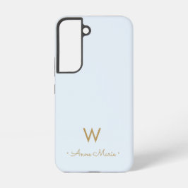 Modern Light Dusty Blue Gold Script Monogram Samsung Galaxy Hülle