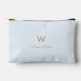 Modern Light Dusty Blue Gold Script Monogram Zubehörtasche