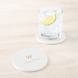 Modern Light Gray Gold Script Monogram Getränkeuntersetzer