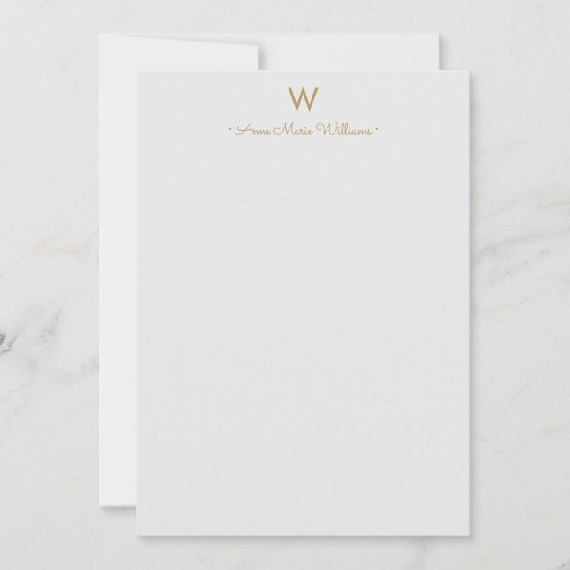 Modern Light Gray Gold Script Monogram Mitteilungskarte (Vorderseite)