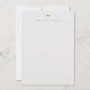 Modern Light Gray Gold Script Monogram Mitteilungskarte
