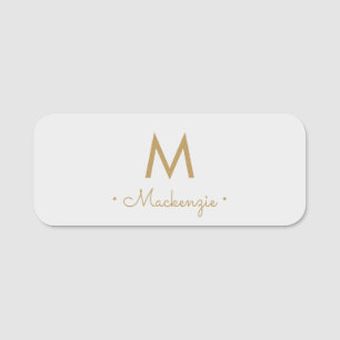 Modern Light Gray Gold Script Monogram Namensschild