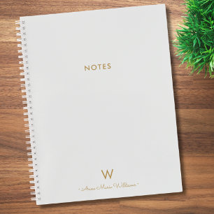 Modern Light Gray Gold Script Monogram Notizbuch