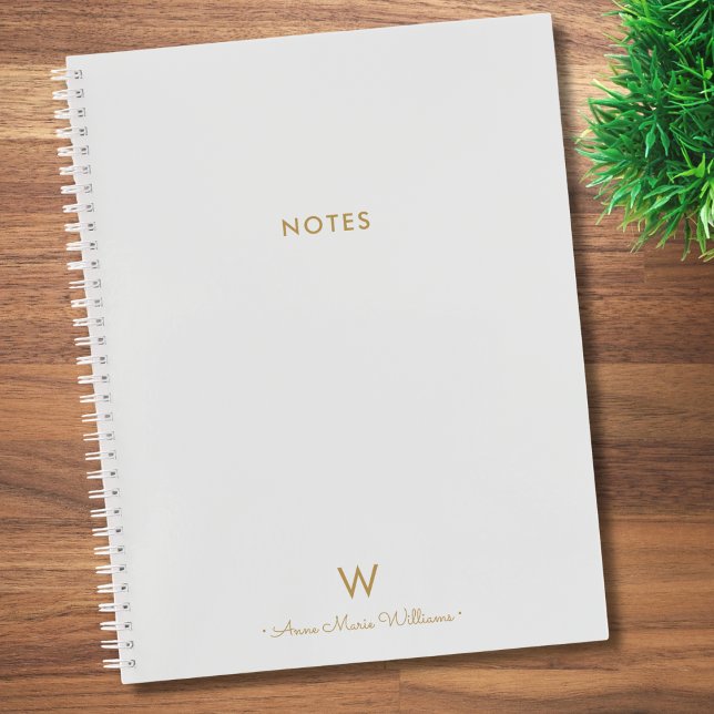Modern Light Gray Gold Script Monogram Notizbuch (Von Creator hochgeladen)