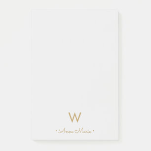 Modern Light Gray Gold Script Monogram Post-it Klebezettel