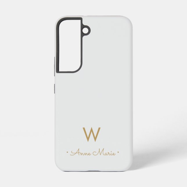 Modern Light Gray Gold Script Monogram Samsung Galaxy Hülle (Rückseite)
