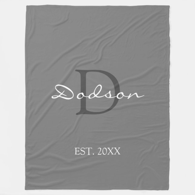 Modern Light Gray Script Letter Monogram Name Fleecedecke (Vorderseite)