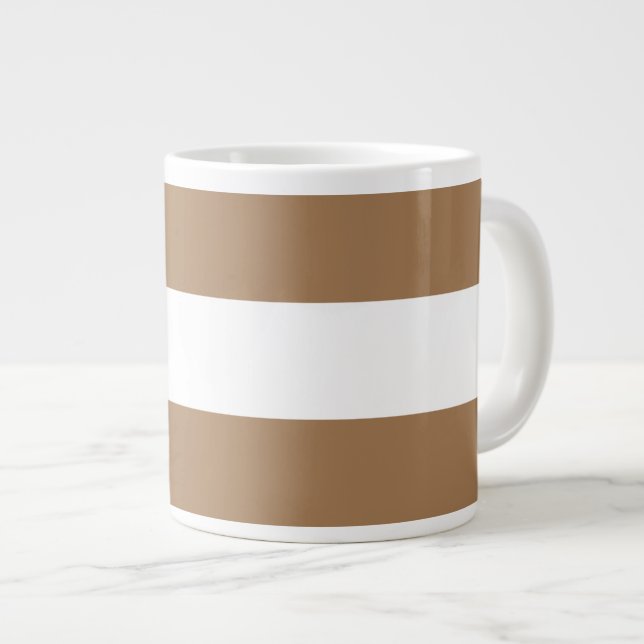 Modern Light Mocha Brown White Nautical Stripes Jumbo-Tasse (Vorderseite Rechts)