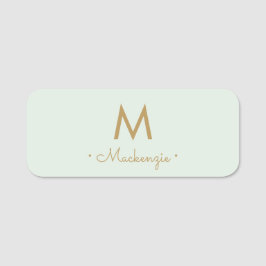 Modern Light Sage Green Gold Script Monogram Namensschild