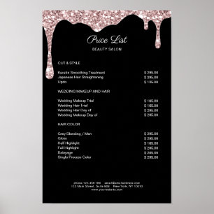 Modern Lightpink Schwarzes Glitter Preislisten Pos Poster